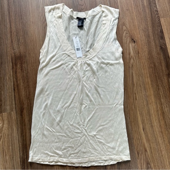 Theory Tops - Theory Womens Modal Sleeveless Knit Tank Top Large Ivory Scoop Neck Office New